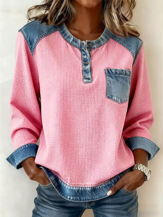 Women's Fashion Patchwork Design Cozy Top