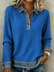 Women's Simple Patchwork Design Cozy Top
