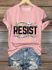 V Neck Retro Resist Not My President, Not My Voice, Not My Values, Not My Beliefs Print T-Shirt