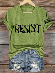 V-Neck Retro Resist Cat Paw Print T-Shirt