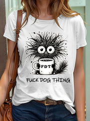 Women's Retro Fuck Dog Thing Printed Short-Sleeved T-Shirt