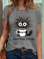 Women's Retro Fuck Dog Thing Printed Short-Sleeved T-Shirt
