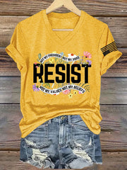 V Neck Retro Resist Not My President, Not My Voice, Not My Values, Not My Beliefs Print T-Shirt