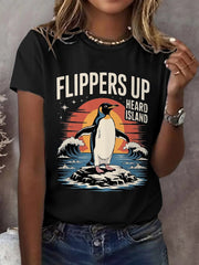 Women's Flippers Up Heard Island Penguin Resist Printed Short-Sleeved T-Shirt
