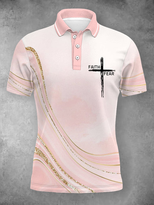 Women's Faith Over Fear Art Wave Print Casual Polo