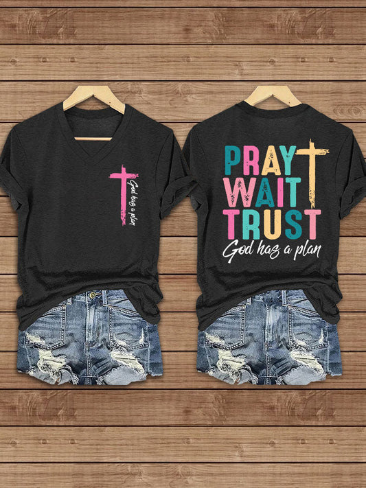 Women's Pray Wait Trust Printed Casual T-Shirt