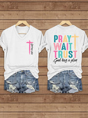 Women's Pray Wait Trust Printed Casual T-Shirt
