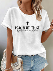 Women's Pray Wait Trust Waffle Print T-Shirt