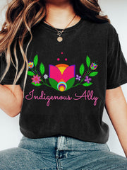 Women's Indigenous Inspired Floral Print Washed T-Shirt