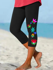 Women's Indigenous Inspired Floral Print Stretch Leggings
