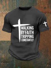 Men's Walking By Faith Tripping Constantly Waffle Print Casual T-Shirt