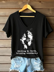 Women's Walking By Faith Tripping Constantly Printed Casual T-Shirt