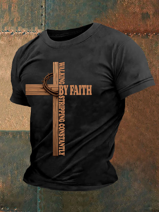Men's Walking By Faith Tripping Constantly Printed Casual T-Shirt