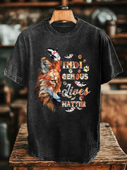 Men's Wolf Indigenous Lives Matter Printed Casual T-Shirt