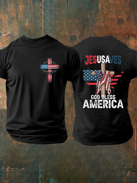 Men's God Bless America Cross Short Sleeve T-shirt