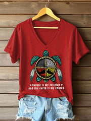 Women's Nature Is My Religion Earth Is My Church Printed Casual T-Shirt