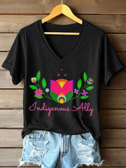 Women's Indigenous Ally Print V-Neck T-Shirt