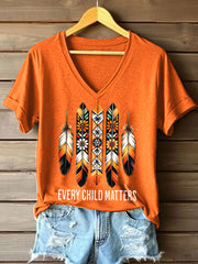 Women's Every Child Matters Feather Print V-Neck T-Shirt