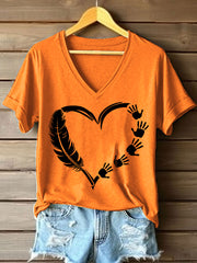 Women's Native American Inspired Heart Print T-Shirt