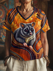Women's Indigenous Common brushtail possum Art Print V-Neck Tops