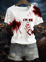 Women's Funny I'M OK Bloodstained Print Casual Short Sleeve Tee