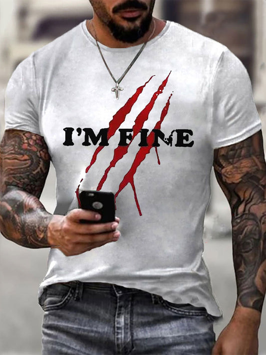 Men's I'm Fine Bloody Art Printed Casual T-Shirt