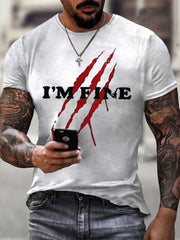 Men's I'm Fine Bloody Art Printed Casual T-Shirt
