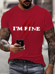 Men's I'm Fine Bloody Art Printed Casual T-Shirt