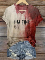 Women's I'm Fine Bloody Art Printed Casual T-Shirt