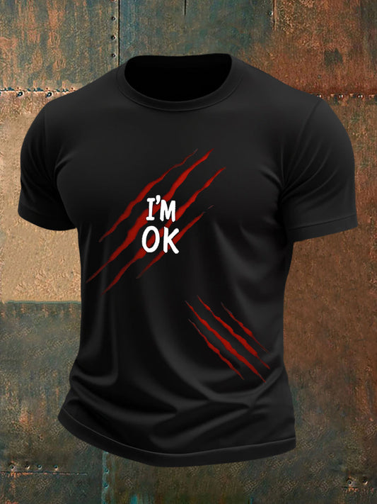 Men's Funny Halloween I'm OK Scratch Print Casual Tee