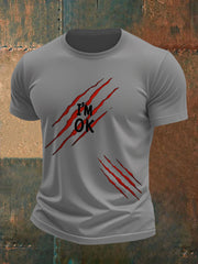 Men's Funny Halloween I'm OK Scratch Print Casual Tee