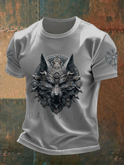 Men's Wolf Mask Odin Runes Printed T-shirts