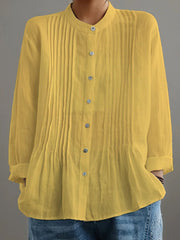 Women's Casual Cotton And Linen Pleated Shirt