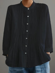 Women's Casual Cotton And Linen Pleated Shirt