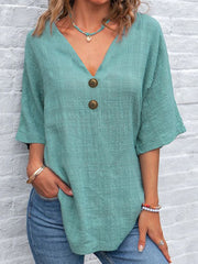 Printed V-Neck Lapel Button Vintage Casual Long Sleeve Shirt