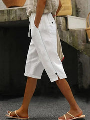 Women's Simple Solid Color Linen Midi Pants