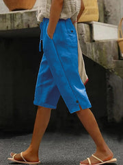 Women's Simple Solid Color Linen Midi Pants