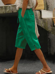 Women's Simple Solid Color Linen Midi Pants
