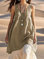 Women's Simple Solid Color Linen Long Shirt