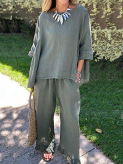 Women's Simple Solid Color Linen Set