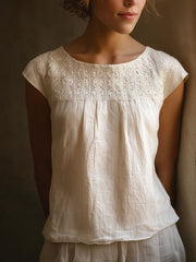 Women's Vintage Lace Patchwork Linen Shirt