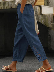 Women's Elegant Lace Patchwork Linen Pants