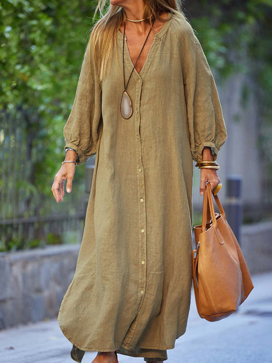 Women's Vintage Simple Linen Shirt Dress