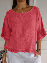 Women's Elegant Ruffled Linen Shirt