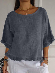 Women's Elegant Ruffled Linen Shirt