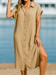 Women's Simple Solid Linen Shirt Dress