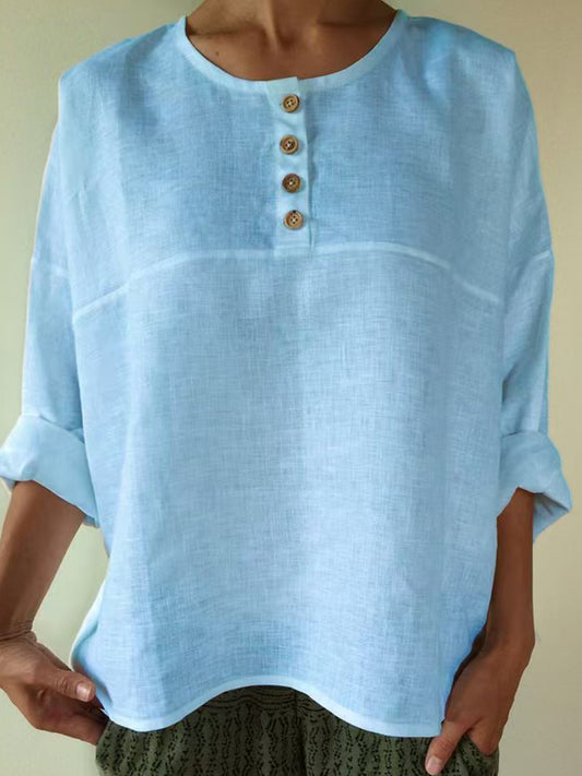 Women's Simple Linen Long Sleeve Shirt