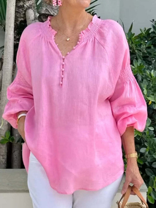 Printed V-Neck Lapel Button Vintage Casual Long Sleeve Shirt