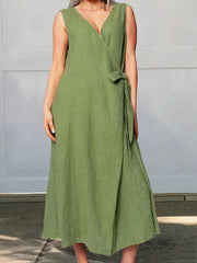 Women's Simple Solid Color Linen Lace-up Dress