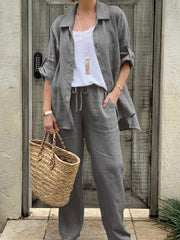 Women's simple solid color linen Set
